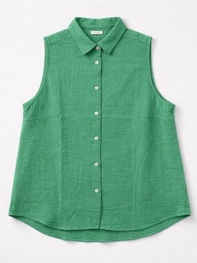 J Crew Factory Sleeveless Gauze Button up top in Green size XXL NWT CA076